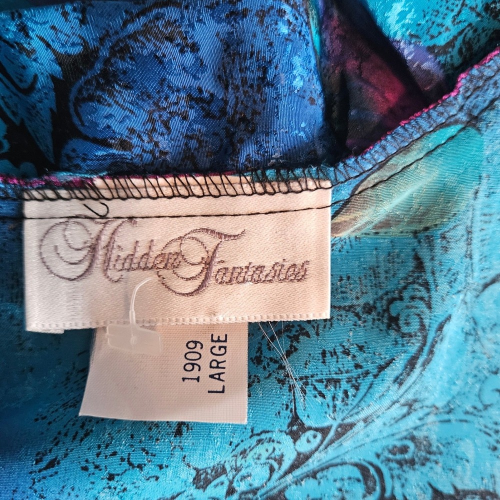 NWT Hidden Fantasies Robe Womens Large‎ Blue Kimono Belted Satin Peacock - Picture 3 of 7